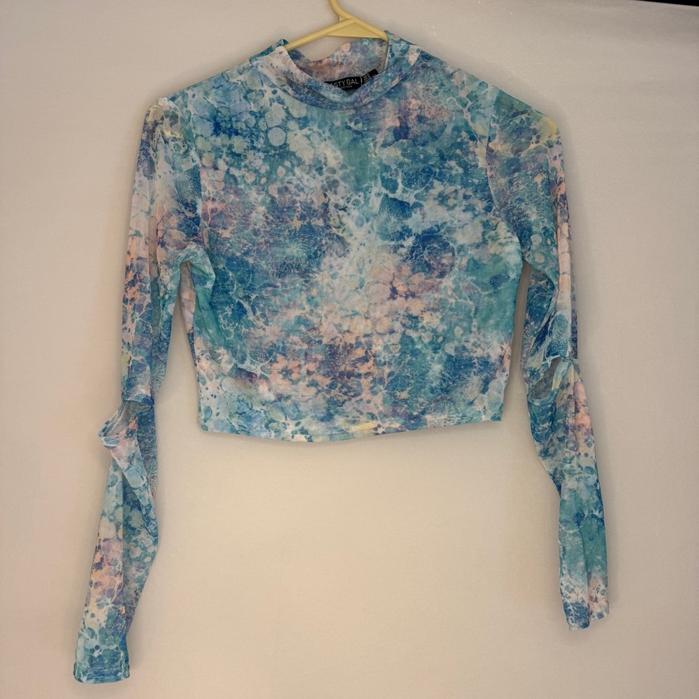 Blue Spacey Mesh Top with cut-outs